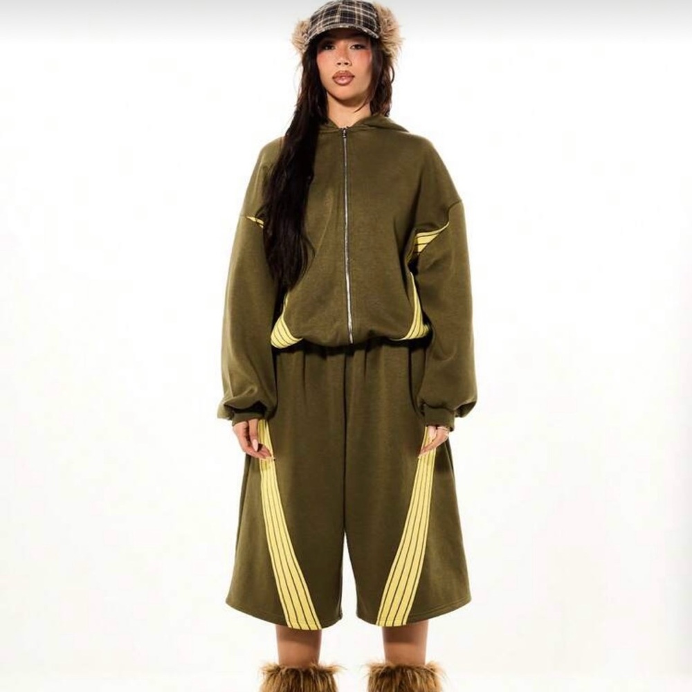 Olive Green and Yellow Oversized Tracksuit